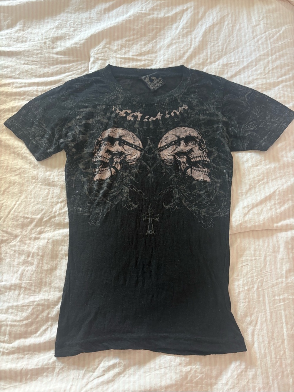 NWOT Affliction Black Short Sleeve Skull Graphic Tee